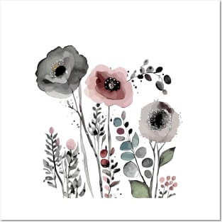 Watercolor pressed flowers Posters and Art